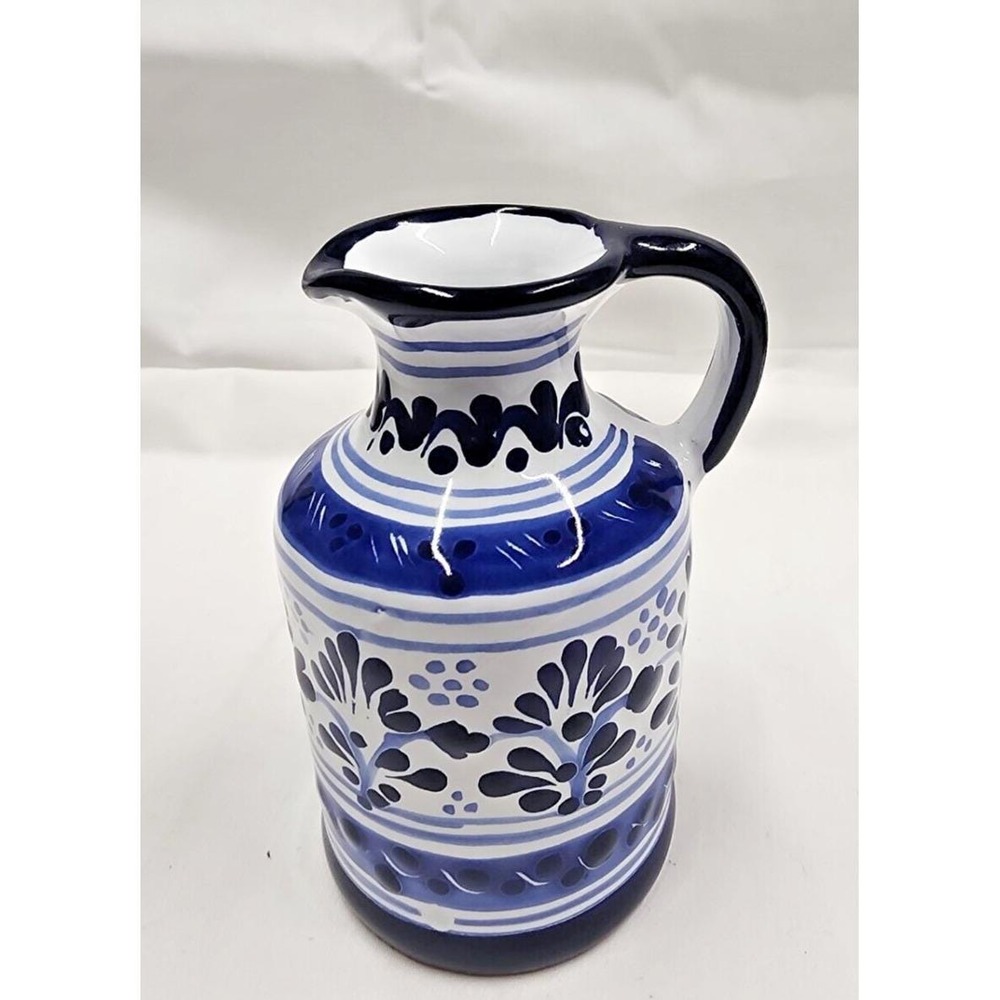 Vintage Arte Manual Pue Mexico Cobalt‎ Blue Mexican Hand Painted Creamer Signed